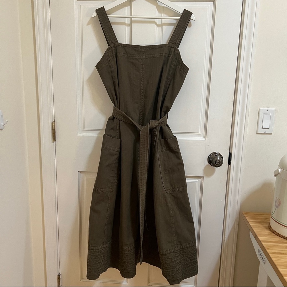 Everlane The Organic Cotton Herringbone Dress - M, Beech Olive Green - Picture 5 of 9